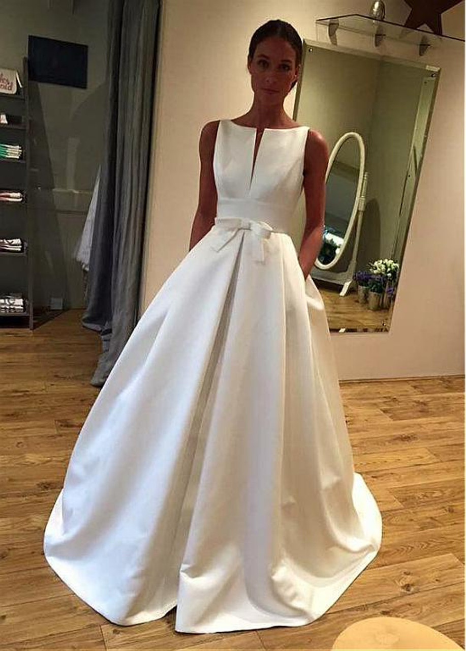 Satin Bateau Simple Wedding Dress With ...